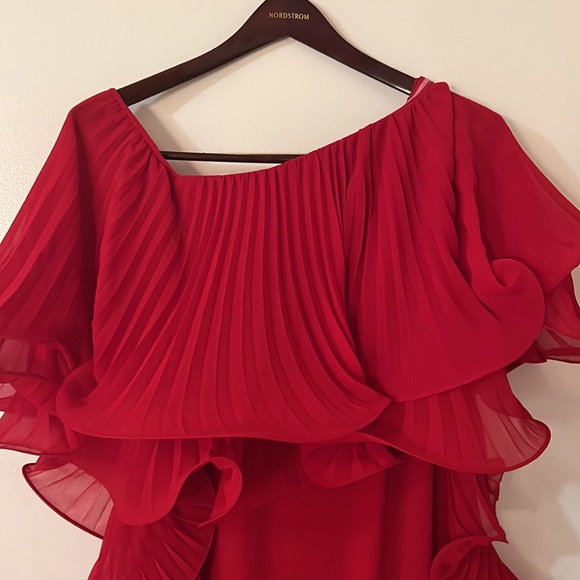 Asymmetric Badgley Mishka Red Chiffon Dress with Ruffles Size10 - Picture 6 of 7